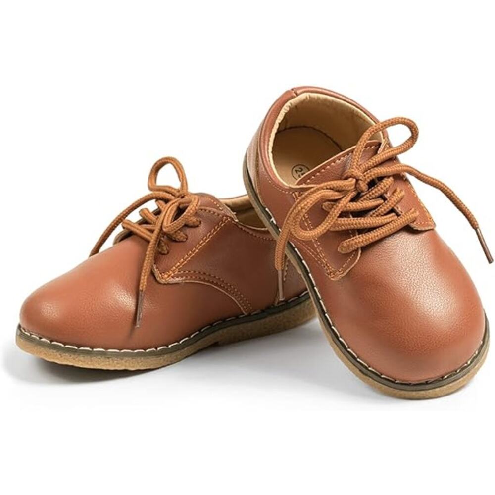 New Meckior Toddler Boys Size 6 Brown Lace Up Faux Leather Oxford Dress Shoes